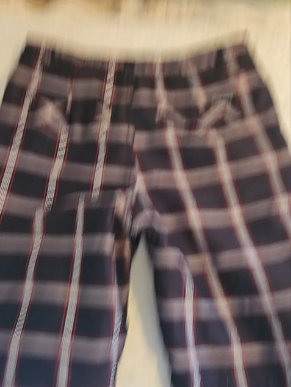 Black Plaid Boy's Swim Shorts with Red and White Windowpane